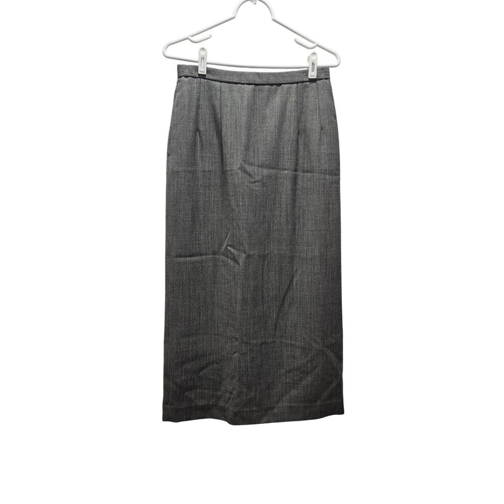 Vintage Pendleton 100% Virgin Wool Longline Midi Skirt Black White 33" USA Sz 6